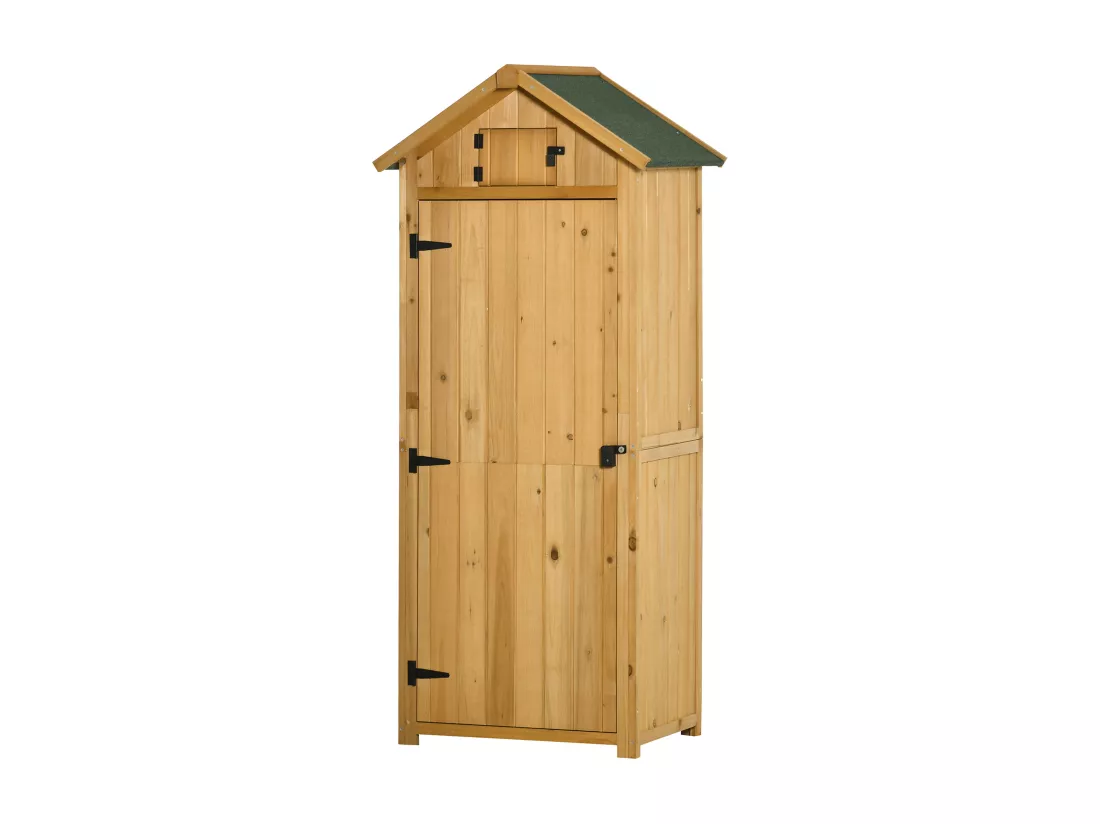 Armoire abri de jardin remise pour outils 3 étagères 2 portes loquets toit pente bitumé 77L x 54l x 179H cm sapin traité lasuré