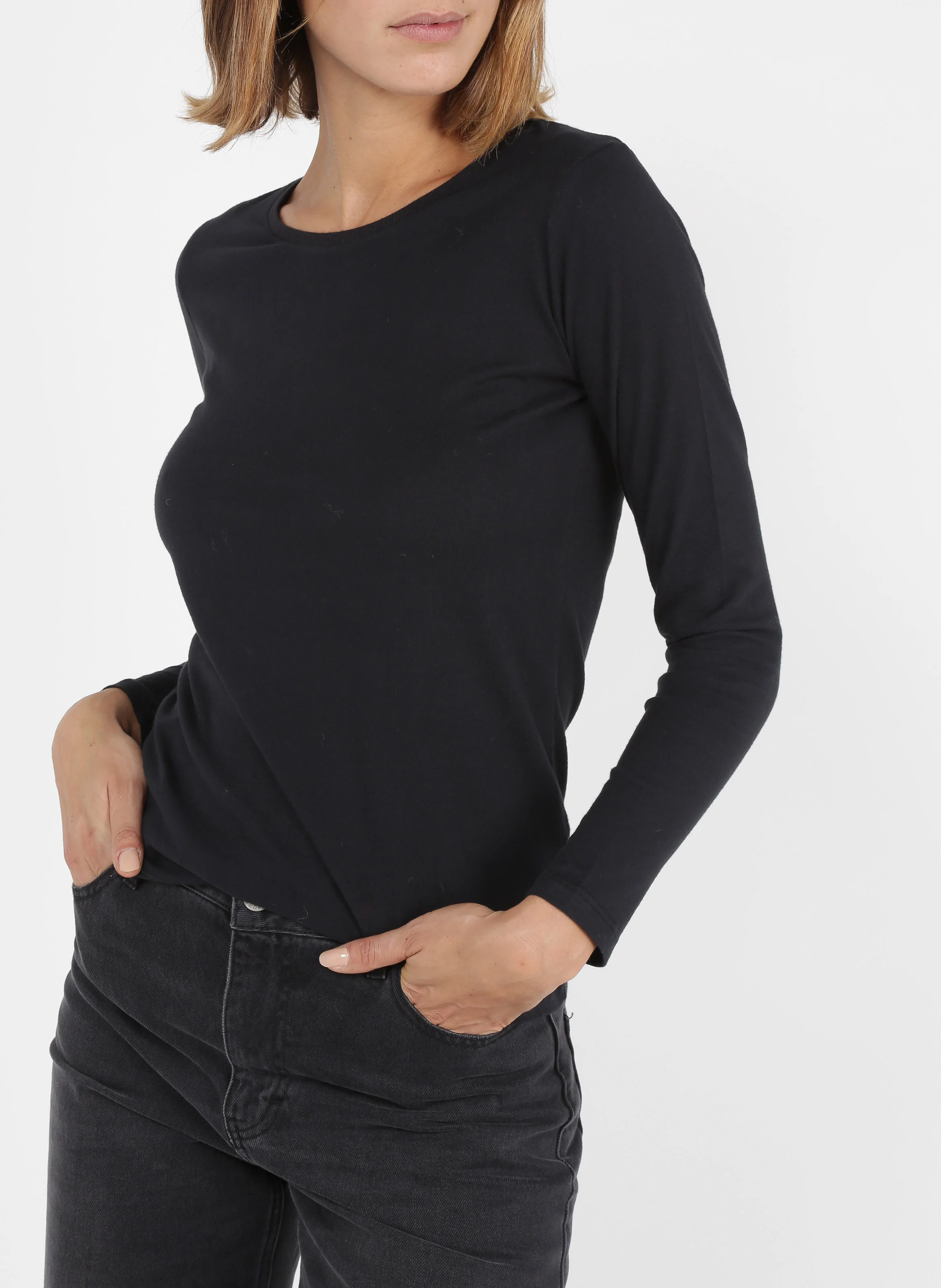 Tee-shirt col rond ajustée en coton | Noir