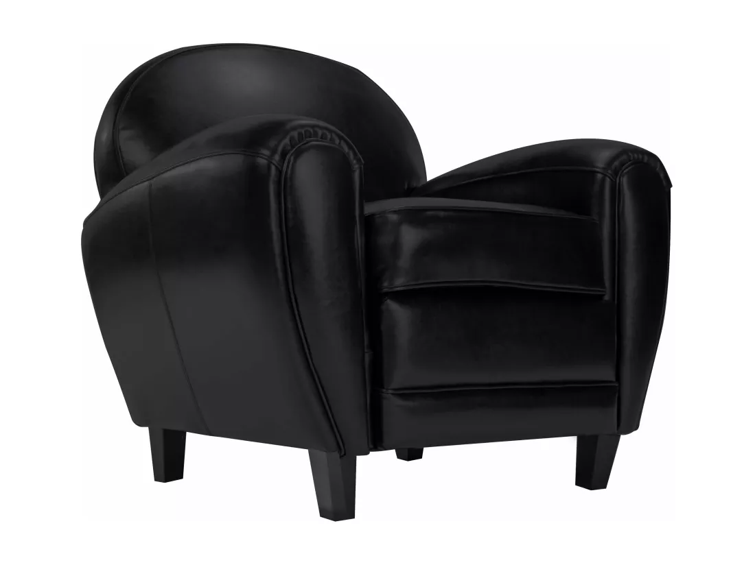 Fauteuil noir en croute de cuir enduite - Club