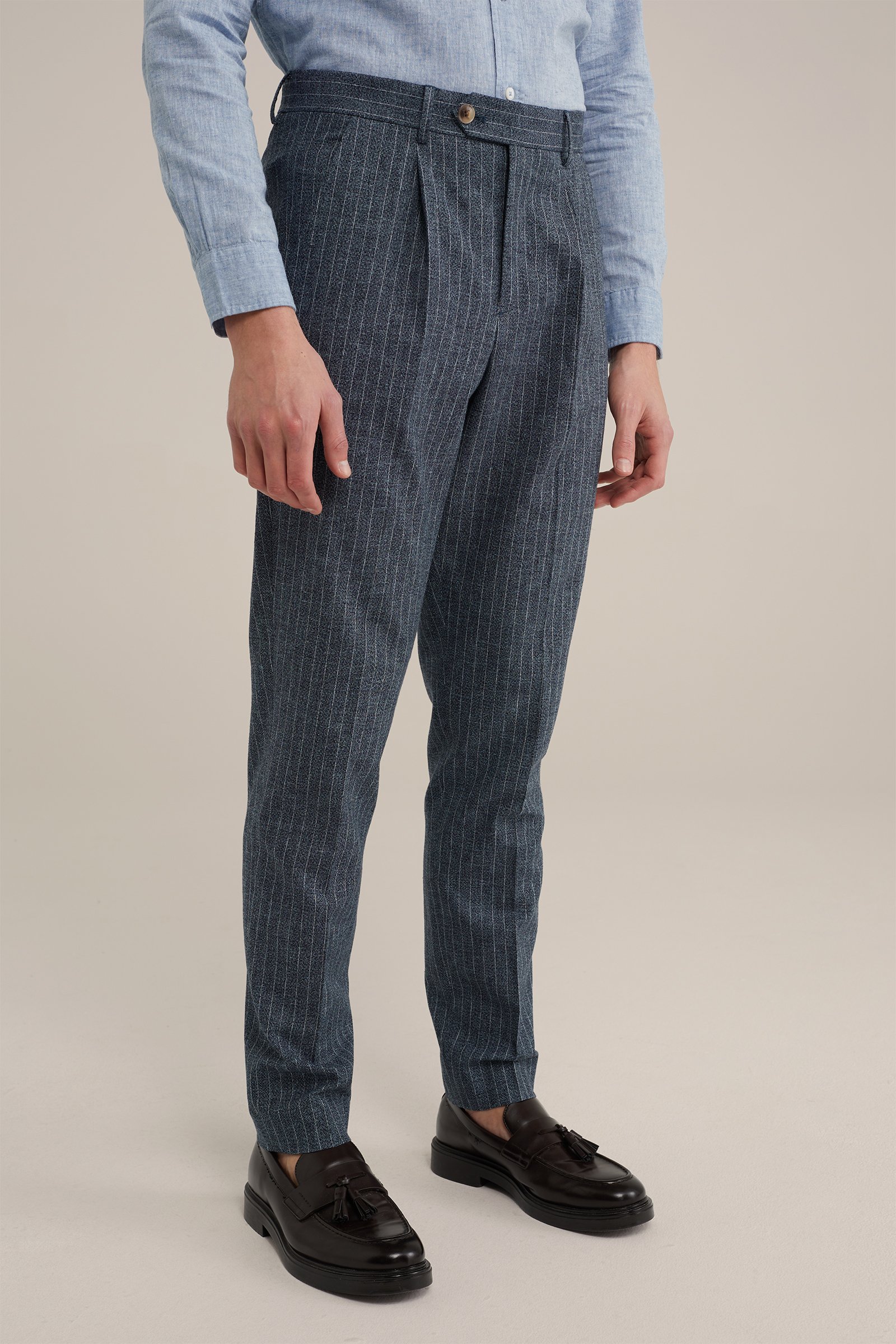 slim fit pantalon van linnenmix WE Fashion Grijsblauw