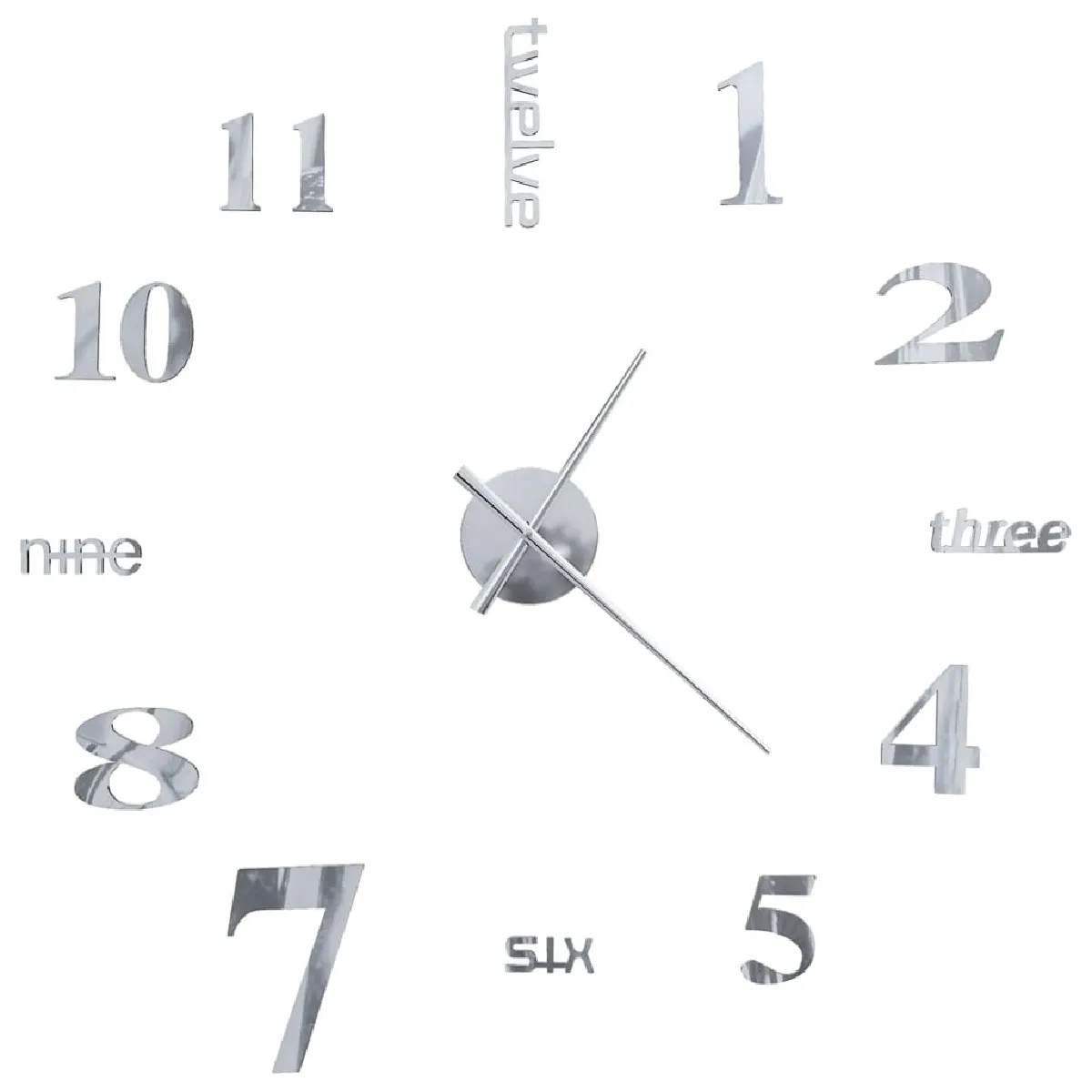 DecoShop26 Horloge Murale 3D Argentée 100 cm