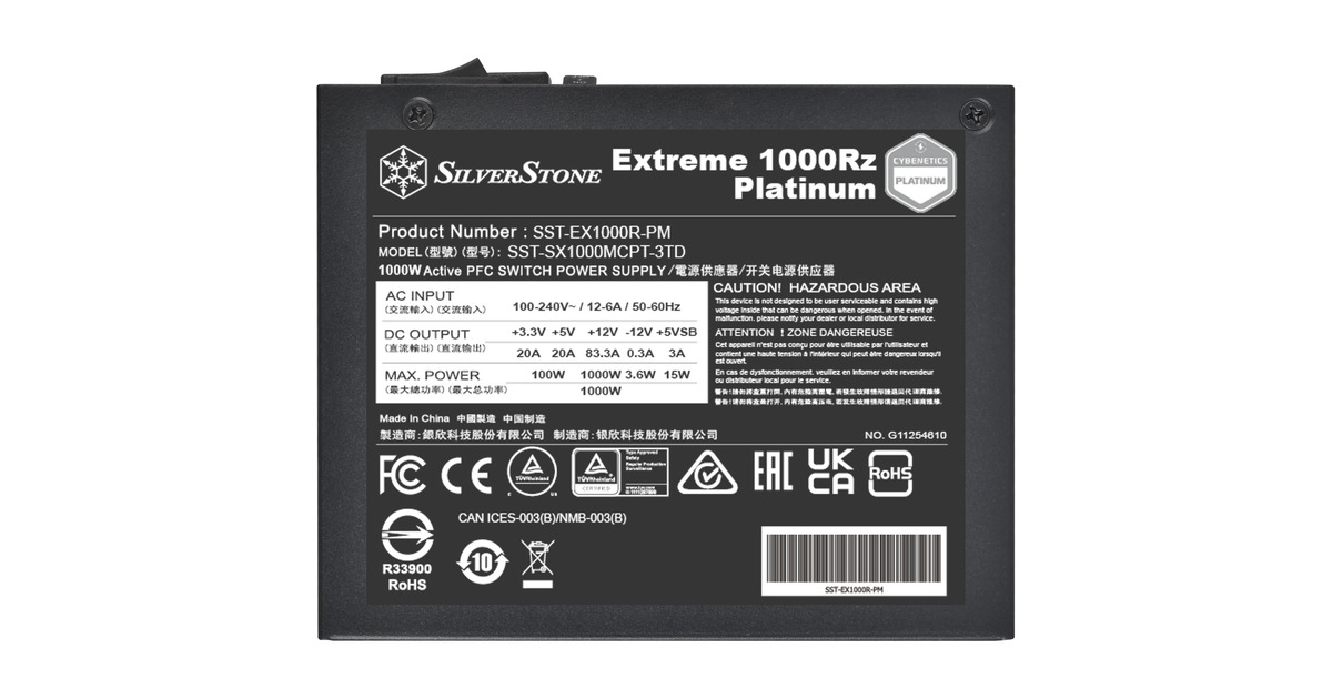 SilverStoneExtreme 1000Rz Platinum modulaire 1000 watt voeding   (Zwart, 1x 12V-2x6, 4x PCIe)