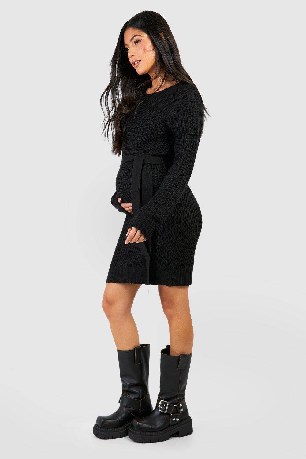 boohoo Maternité Robe Pull en Maille Douce à Ceinture Nouable