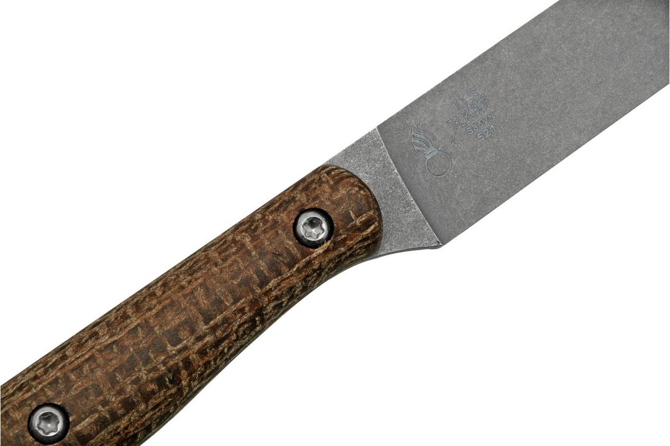 White River Exodus 4 Natural Burlap Micarta, Kydex schede, bushcraftmes, Jacob Peterson design