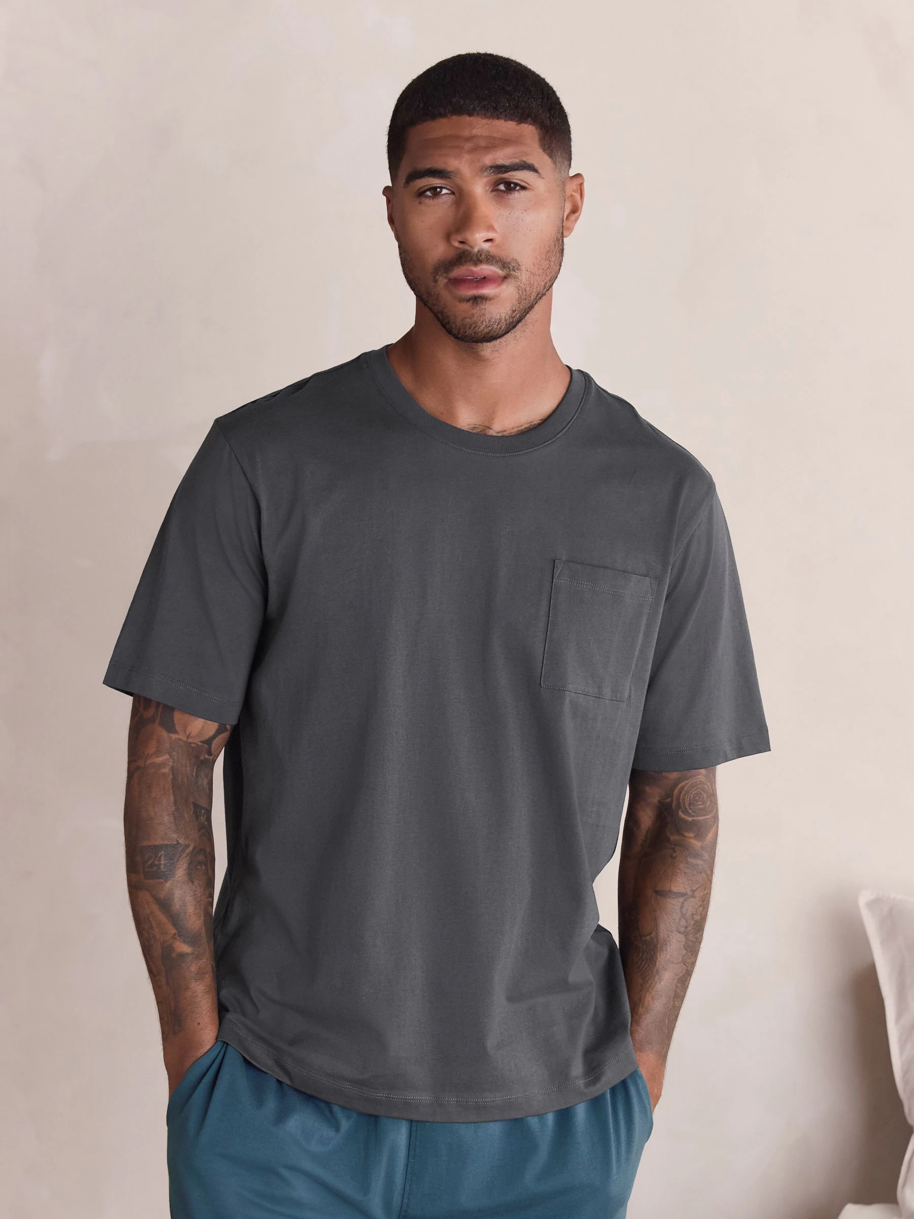 Leisteen grijs - Jersey pyjama met korte mouwen