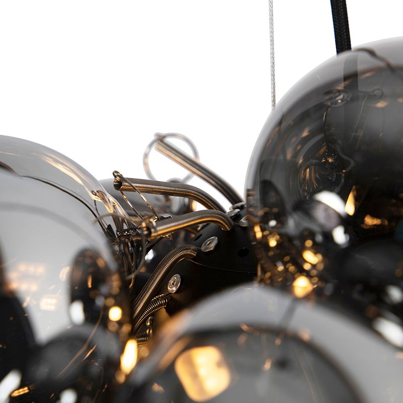 Smart hanglamp zwart met smoke glas 8-lichts rond incl. 8 Wifi G9 - Uvas