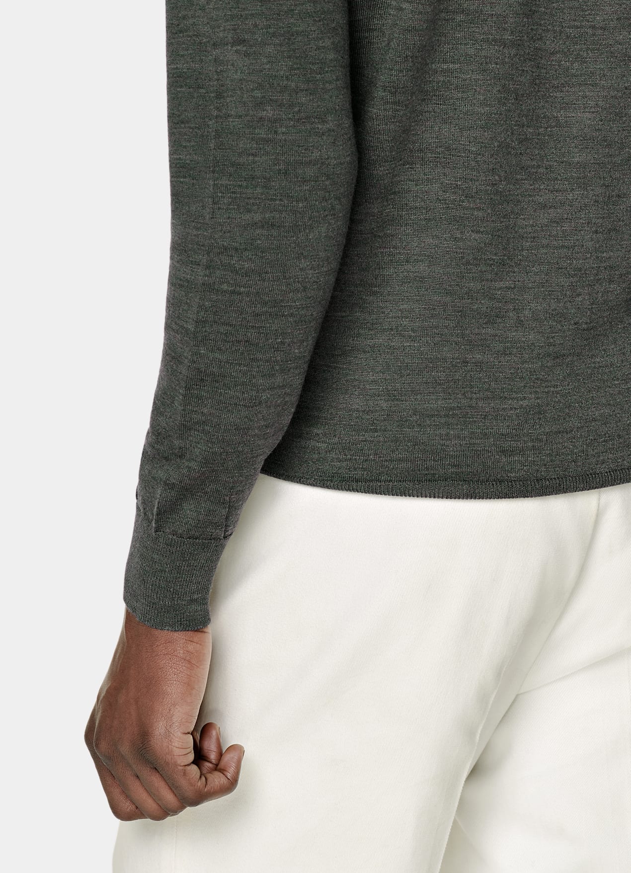 Pull col rond Merino vert foncé