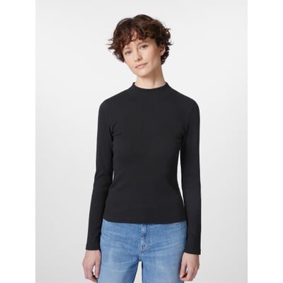 Damen-Rippenshirt Langarm, Schwarz