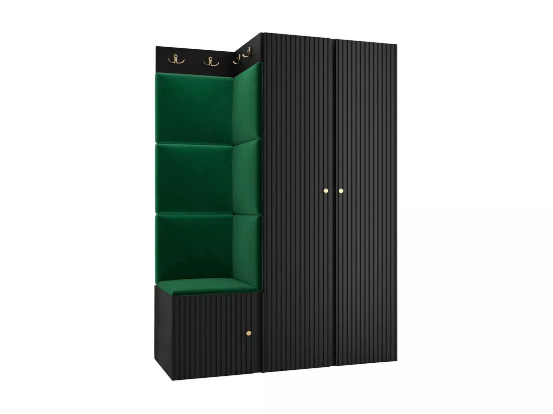 Meuble d'entrée Hartford 387, 186x116x46cm, Vert|Noir, MDF|Stratifié|Tapisserie