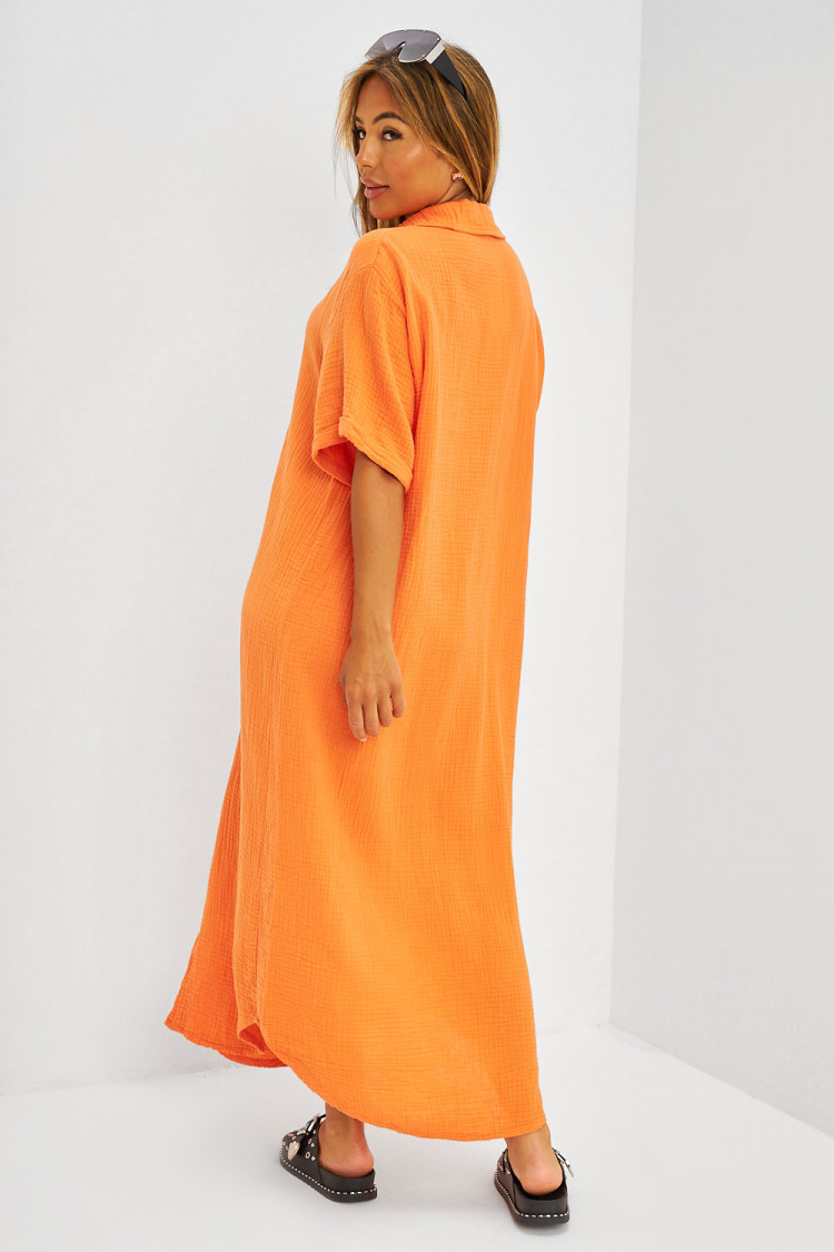 Robe longue maxi chemise en gaze de coton orange