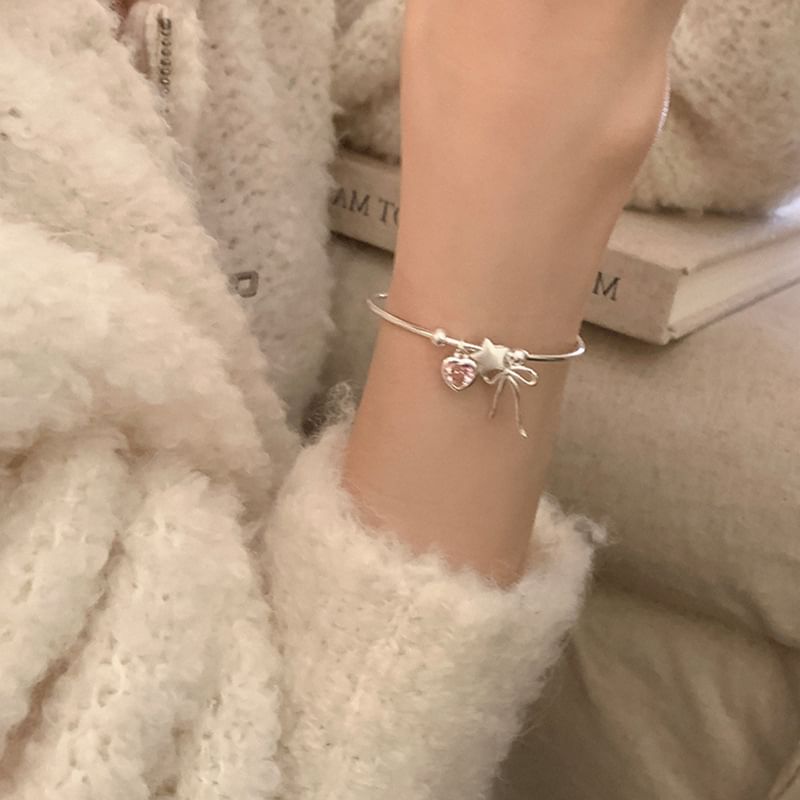Panda Dama - Open bangle met strik en hartvormige strass-steentjes