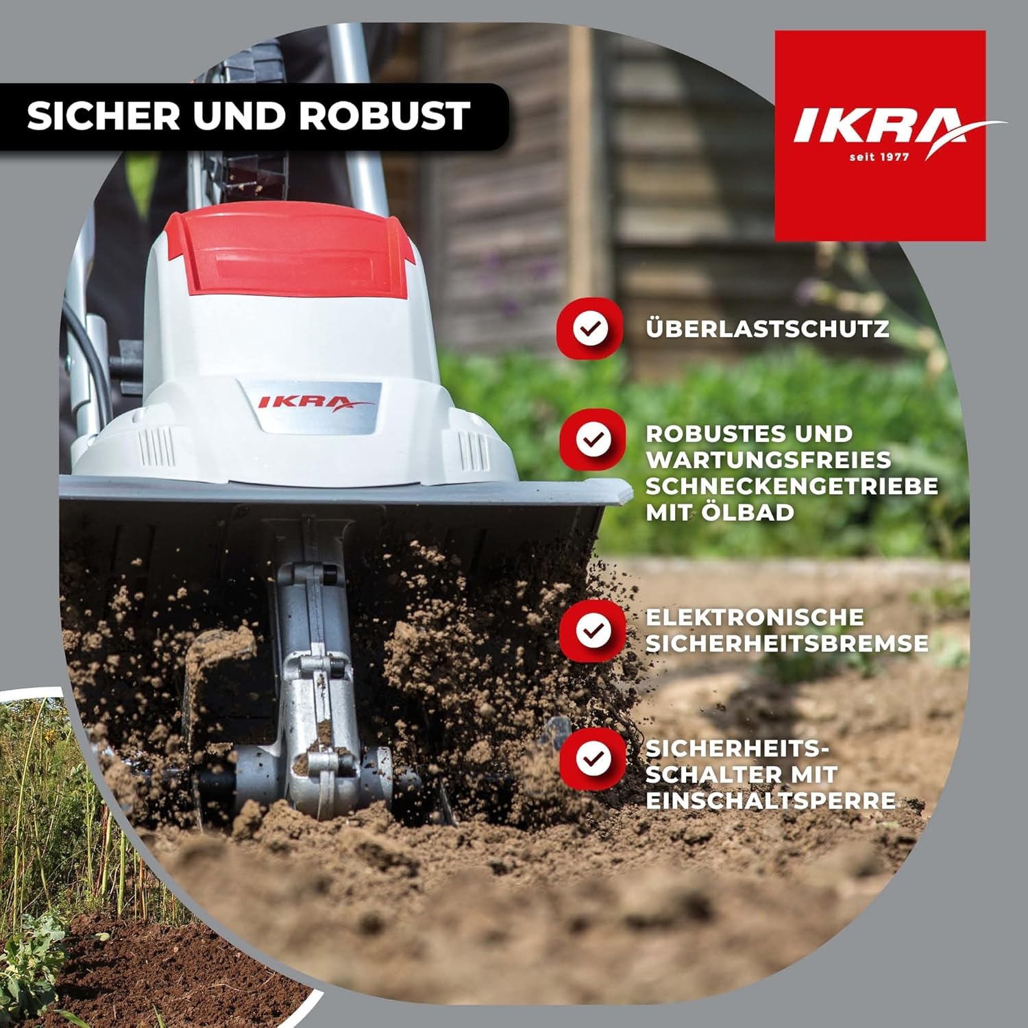 IKRA Elektro Bodenhacke Kultivator IEM 800 S, Arbeitsbreite 30cm, Arbeitstiefe 20cm, inkl. Handgrubber
