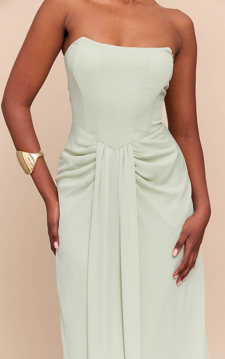 Vert Sauge Robe Longue Drapée À Détail Corset Bandeau