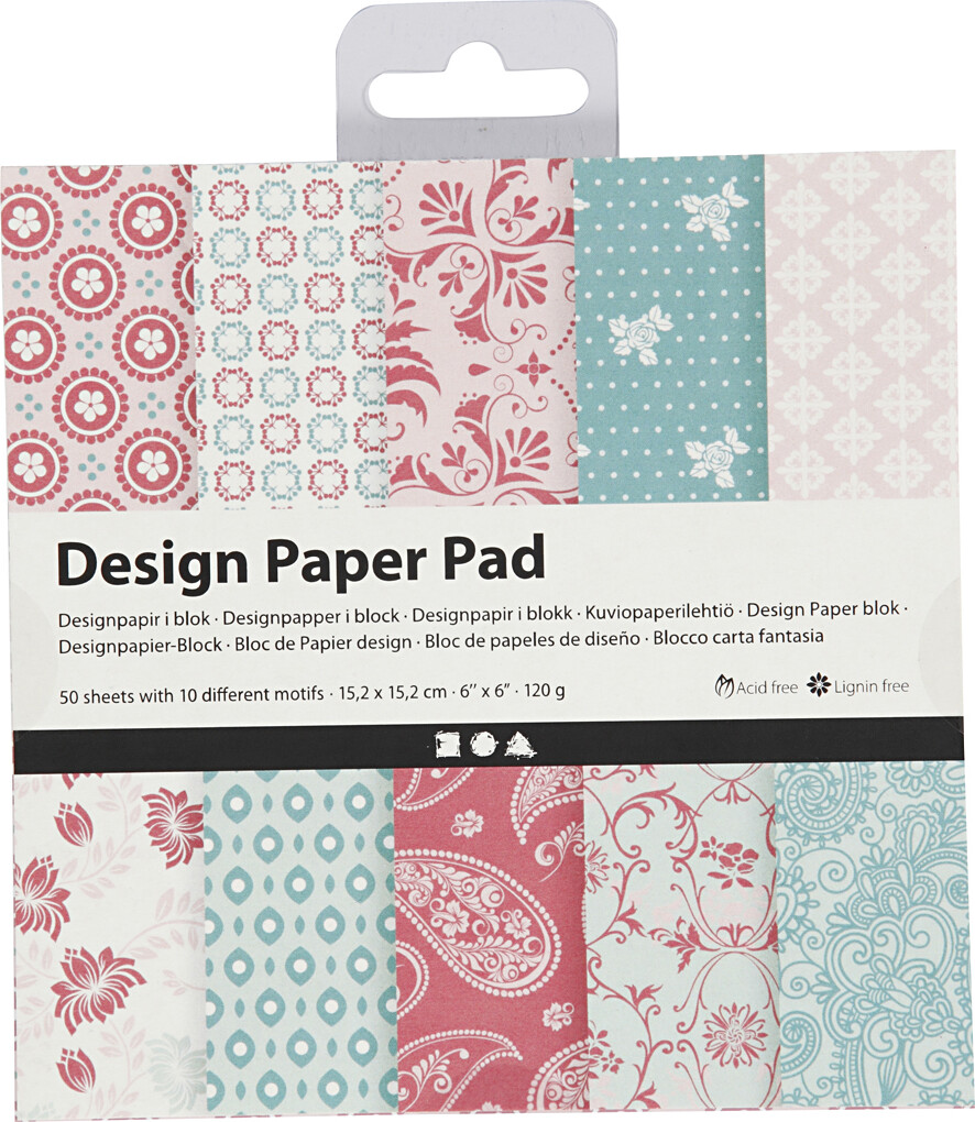 Designpapir I Blok - 15,2X15,2 CM - 120 G - Rosa - 50 Ark