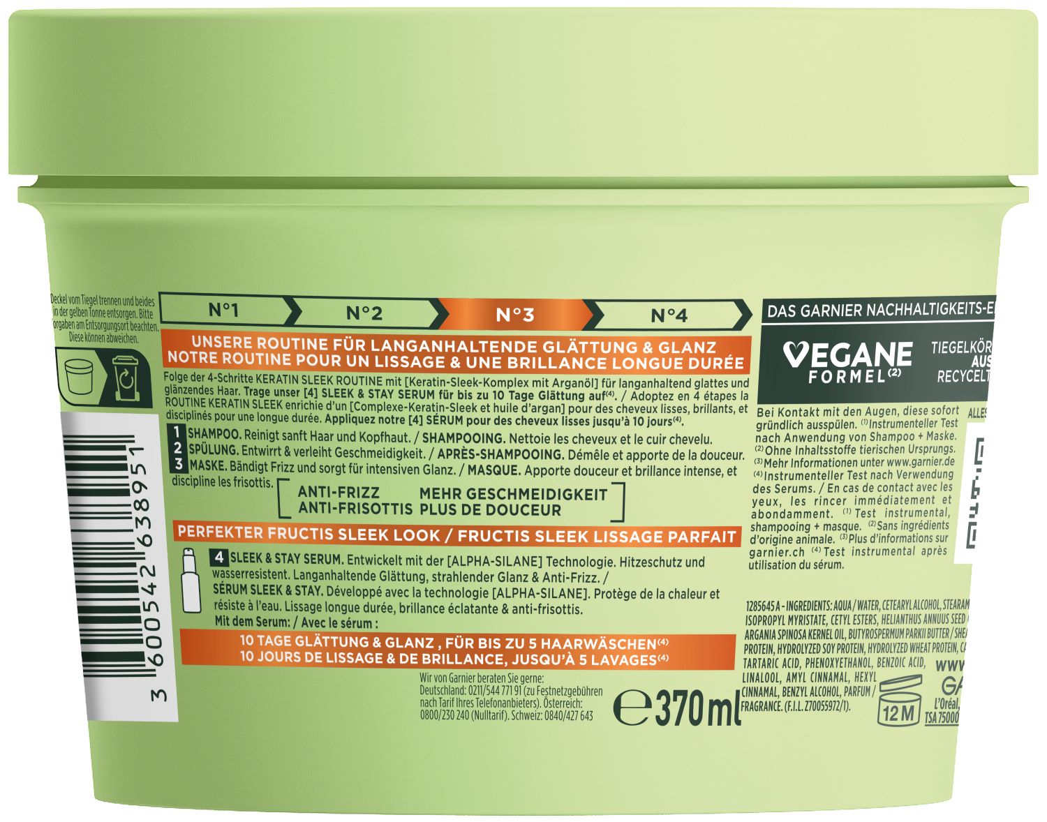 FRUCTIS Sleek Maske<br>370 ml, Keratin