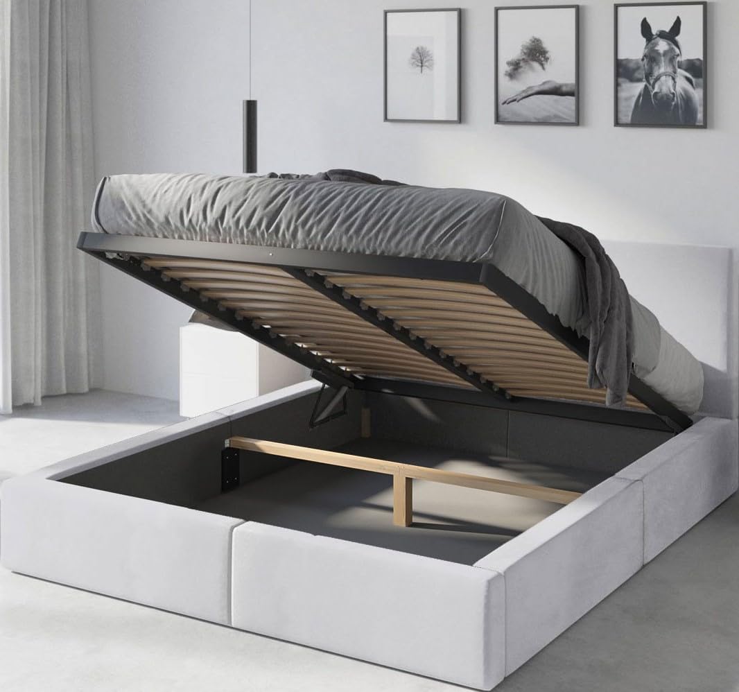 Interbeds Polsterbett 140x200 cm Bett Doppelbett mit Stauraum mit Lattenrost Bettkasten Boxspringbett hydrophob gepolsterter Bettrahmen (Weiß, 140x200cm)