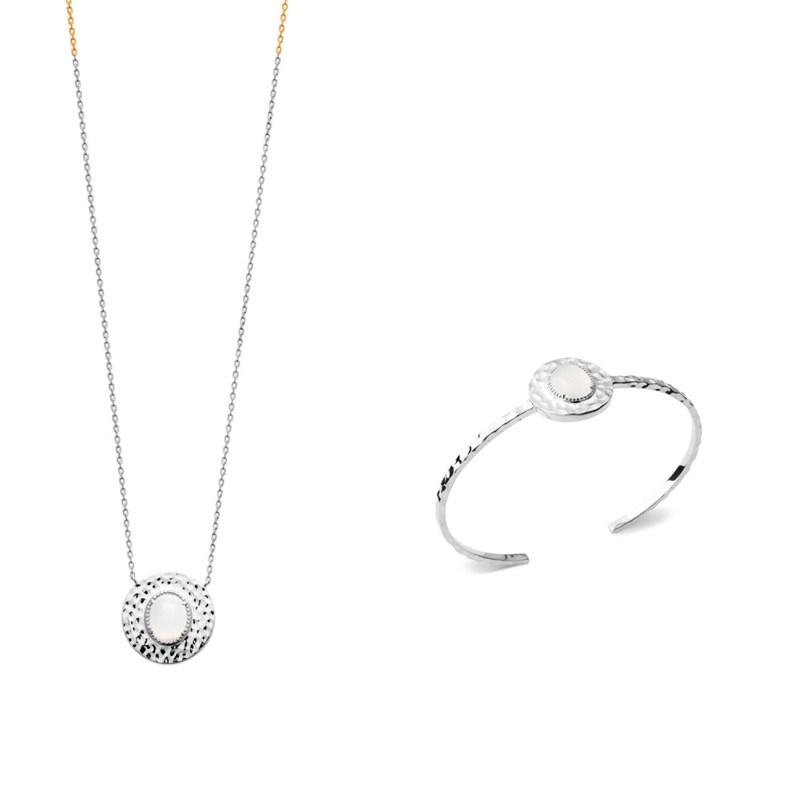 Collier Femme - Argent 925 - Pierre de lune - Longueur : 45 cm