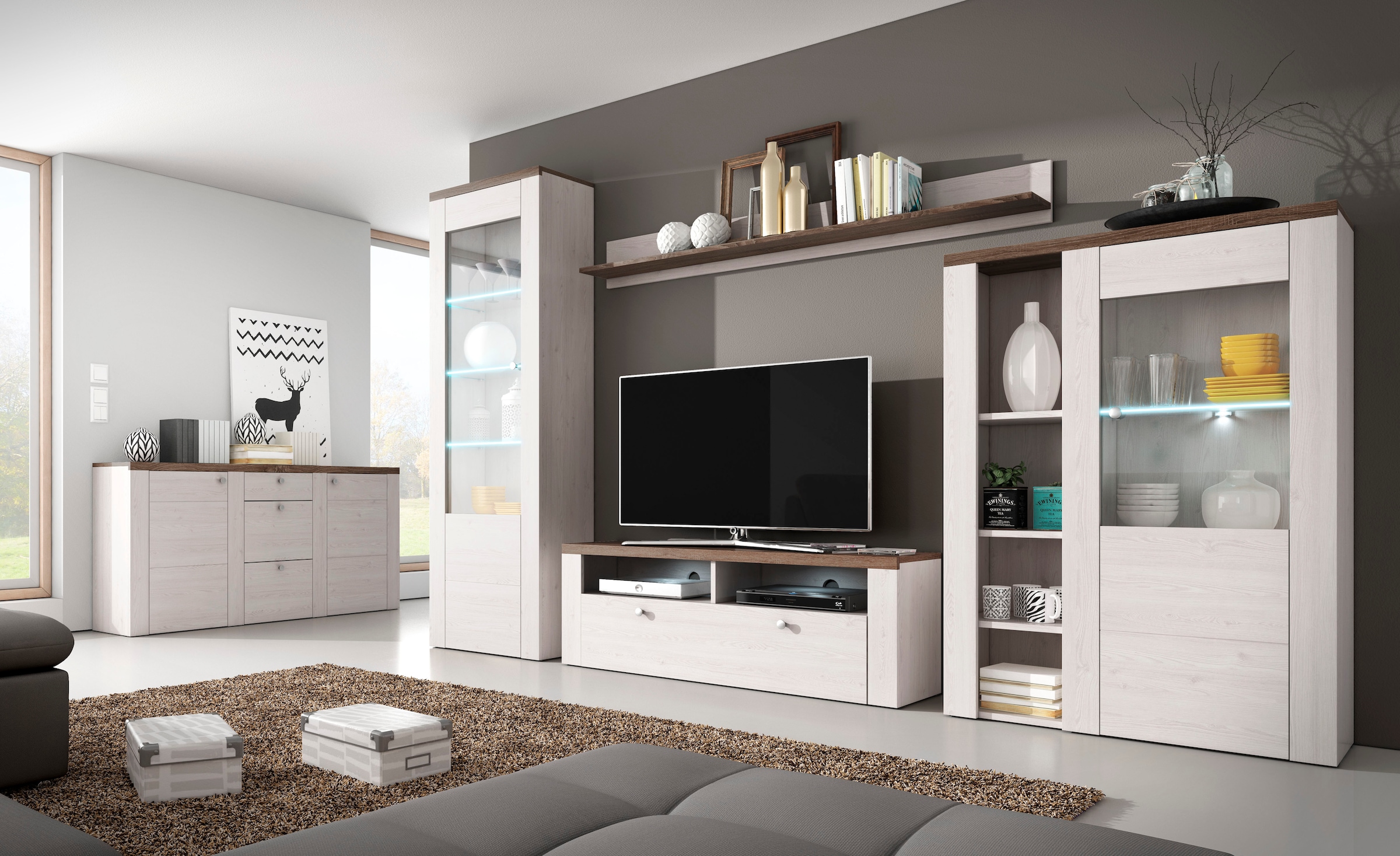 Home affaire Sideboard »Larona, zeitlose Kommode mit 2 Türen, 3 Schubkästen, Türkommode,« Höhe 84 cm, viel Stauraum, Anrichte mit dekorativer Rahmenoptik