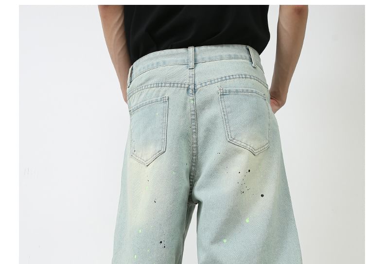 pinkdropper - Mid Rise Dotted Denim Shorts