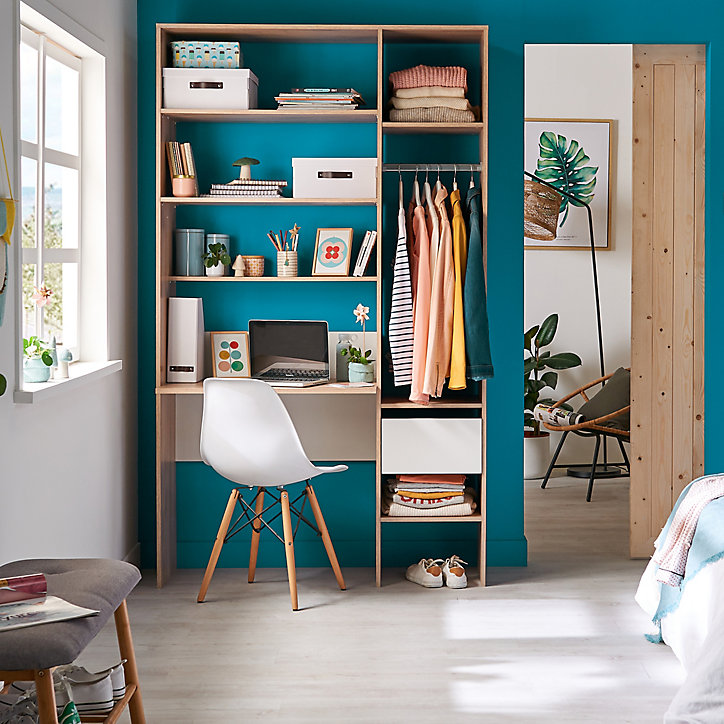 Dressing-bureau Meeting l. 120 x P. 40/51,5 x H. 205 cm chêne clair et blanc