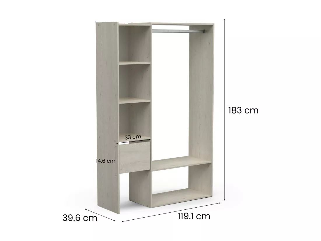 Grande Garde-robe Dcatle, Meubles de chambre, Penderie de plain-pied, Placard à vêtements, 119x40 h183 cm, Chêne clair