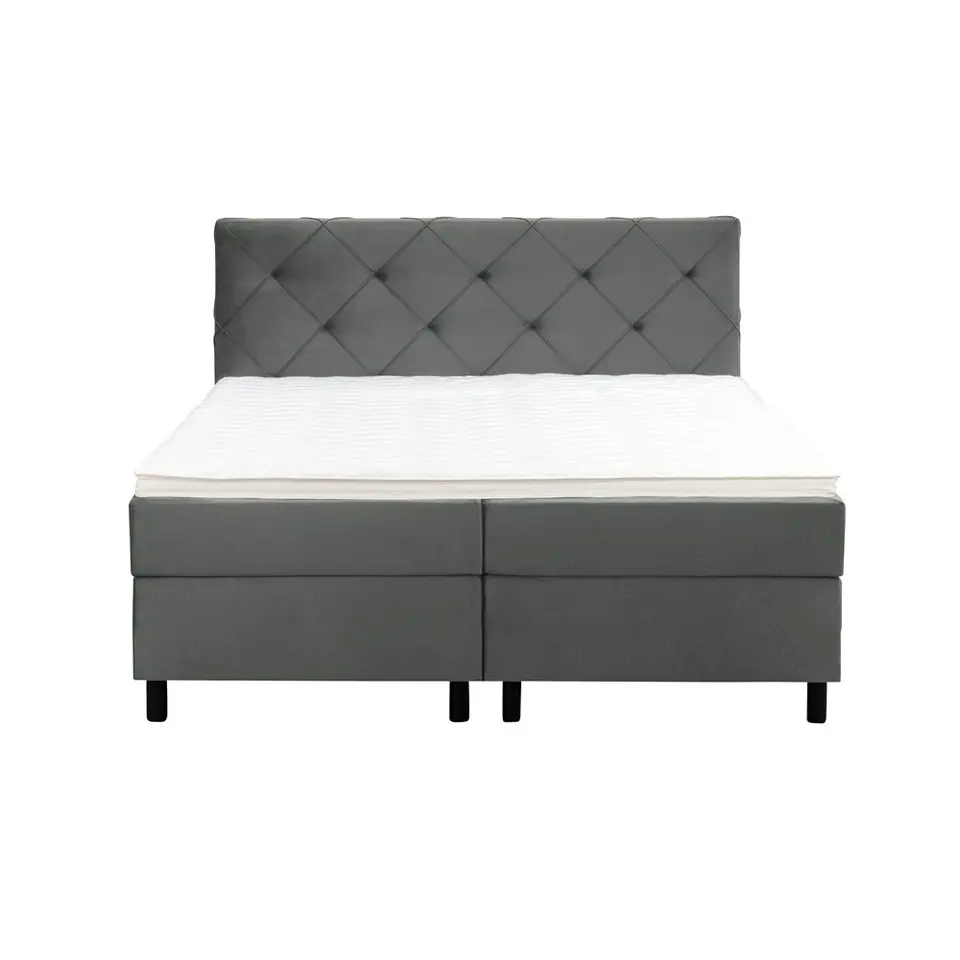 Boxspring Liv geruit - grijs - 160x200 cm - ronde poot