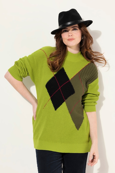 Pullover, Argyle-Muster, Stehkragen, Langarm