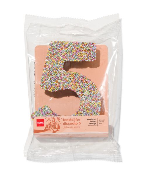 chiffre de fête 5 en chocolat avec perles multicolores