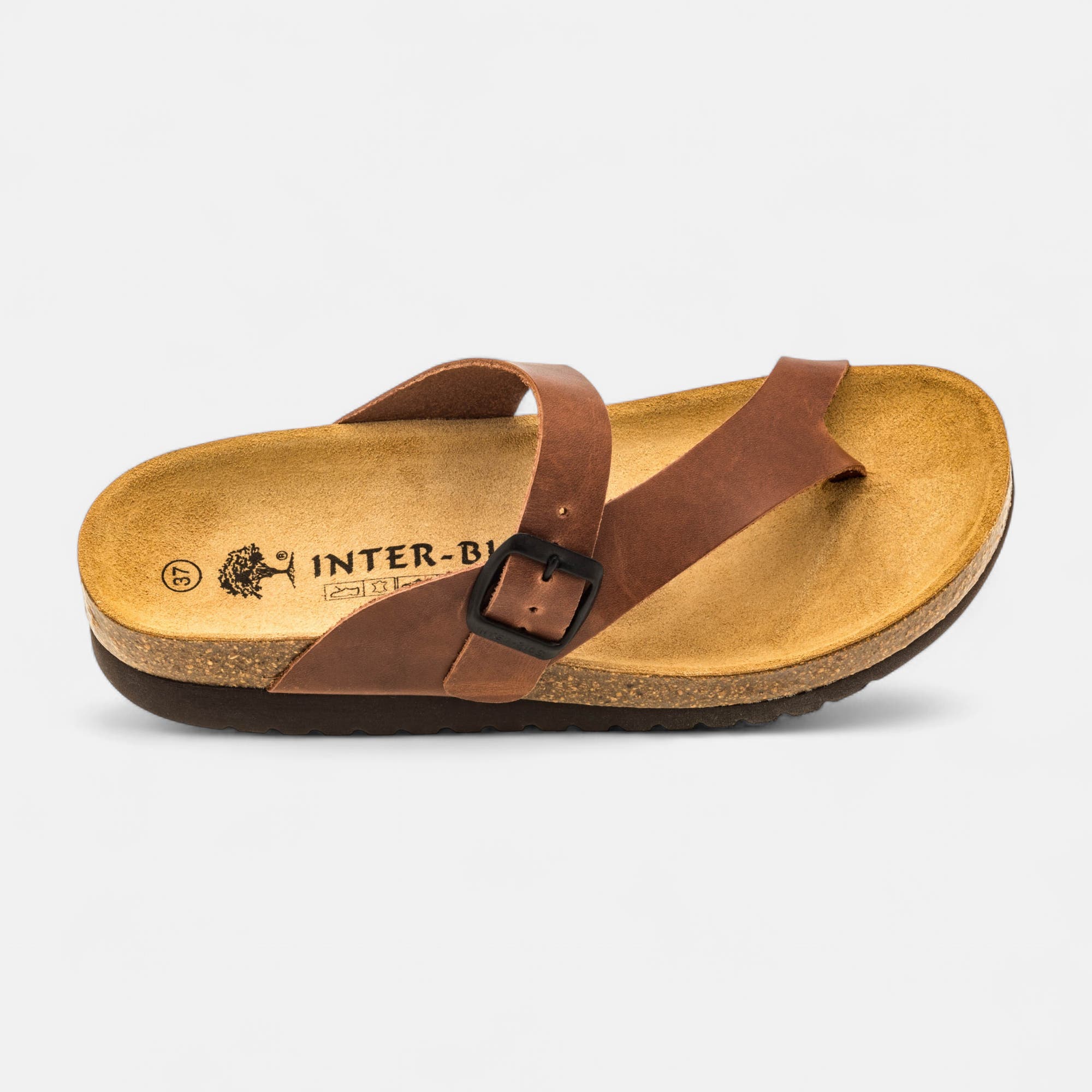 Mules semelle liège Femme en cuir cognac