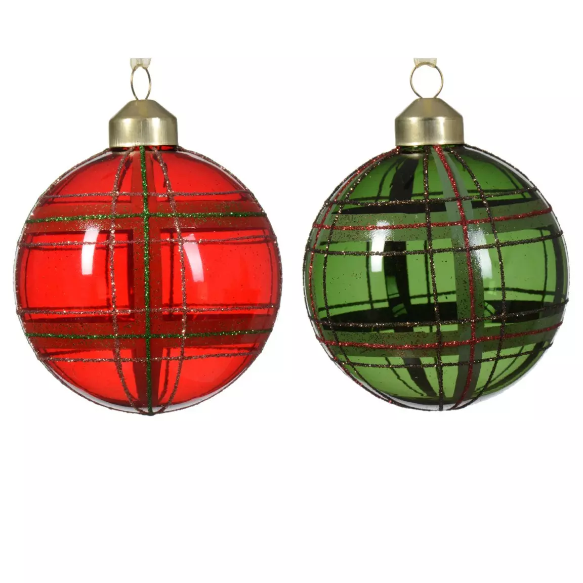 Lot de 12 boules de Noël (D80 mm) en verre Lauri Rouge