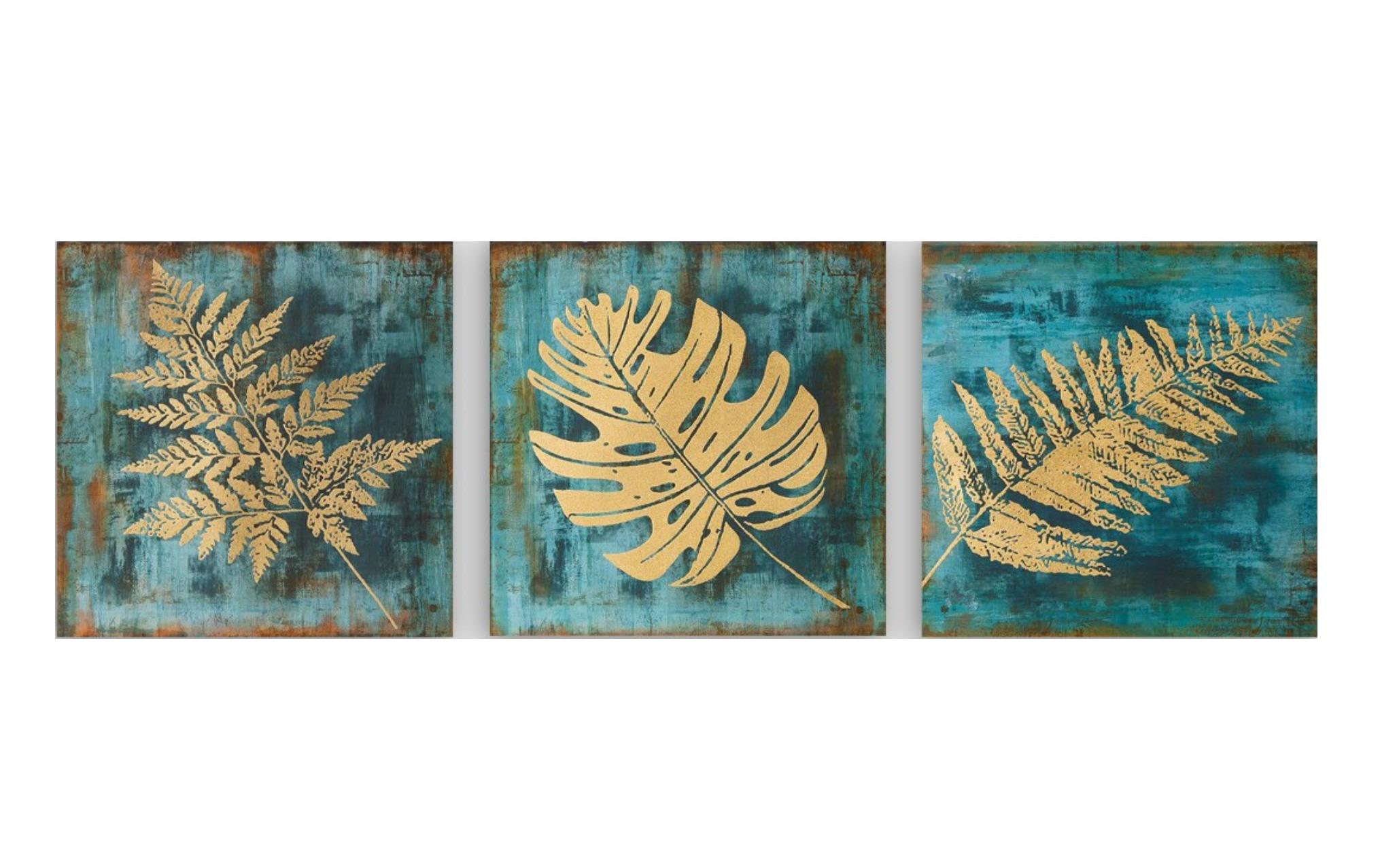 Bild Blätter 3 Stück, 30 x 30 cmDekorative Wandmalerei