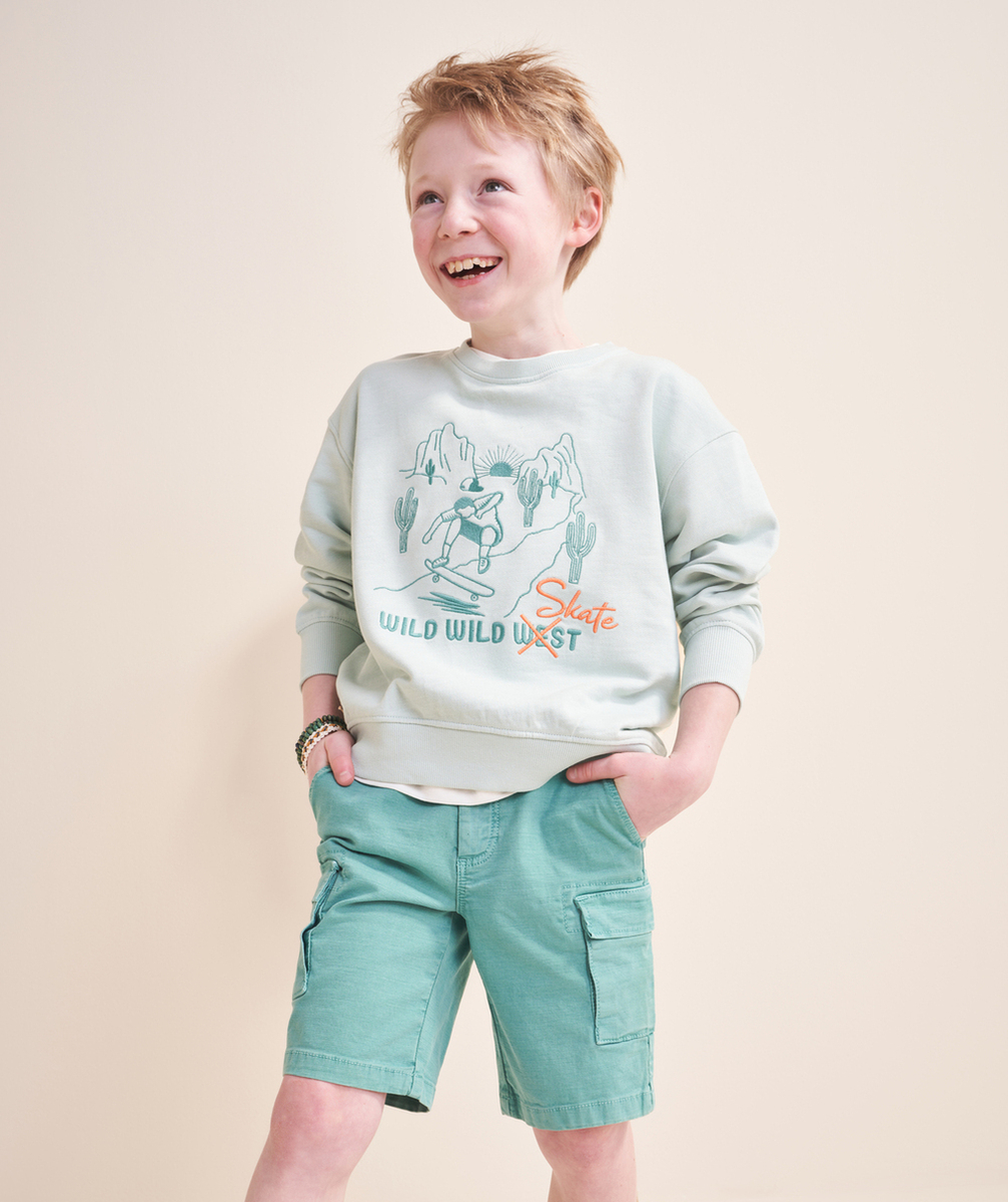 bermuda cargo garçon en viscose responsable couleur vert avec poches