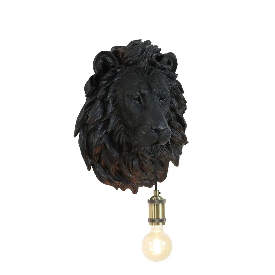 Wandlamp Lion - Zwart - 33.5x19x40.5cm
