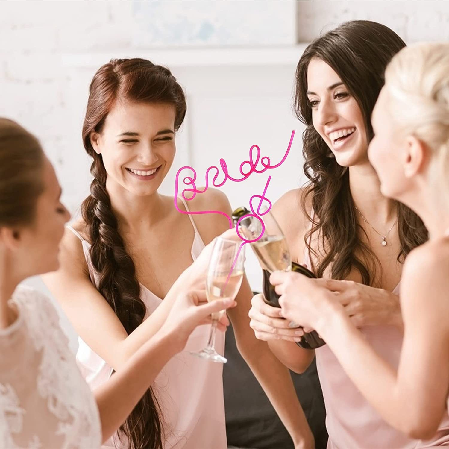 (11er Set) Wiederverwendbare Junggesellinnenabschied Strohhalme Bride Party Trinkhalme - Pink
