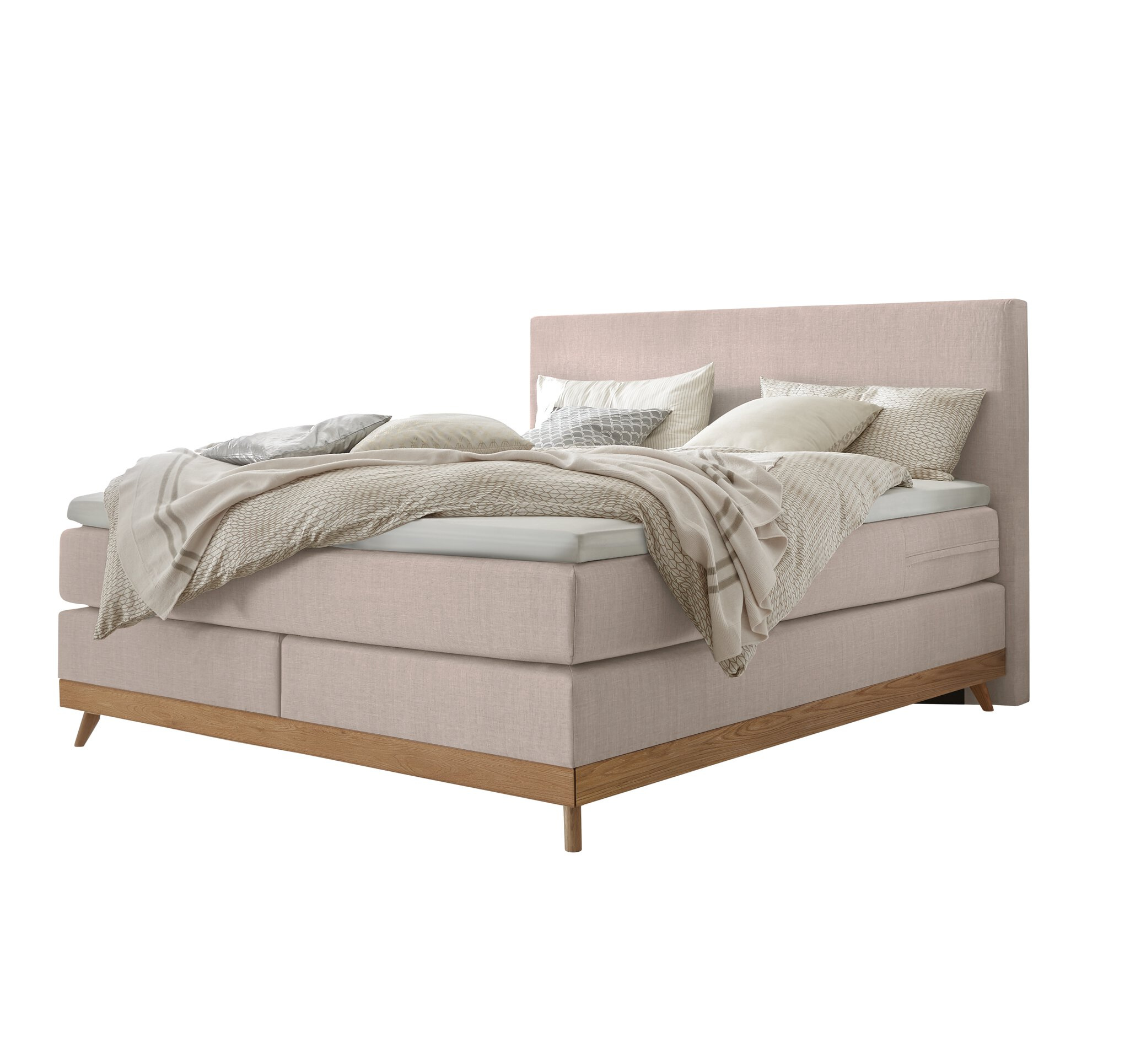 Boxspringbett HASENA SCANDIA 140X200 beige \/ Eiche bianco geölt Viskoschaum soft