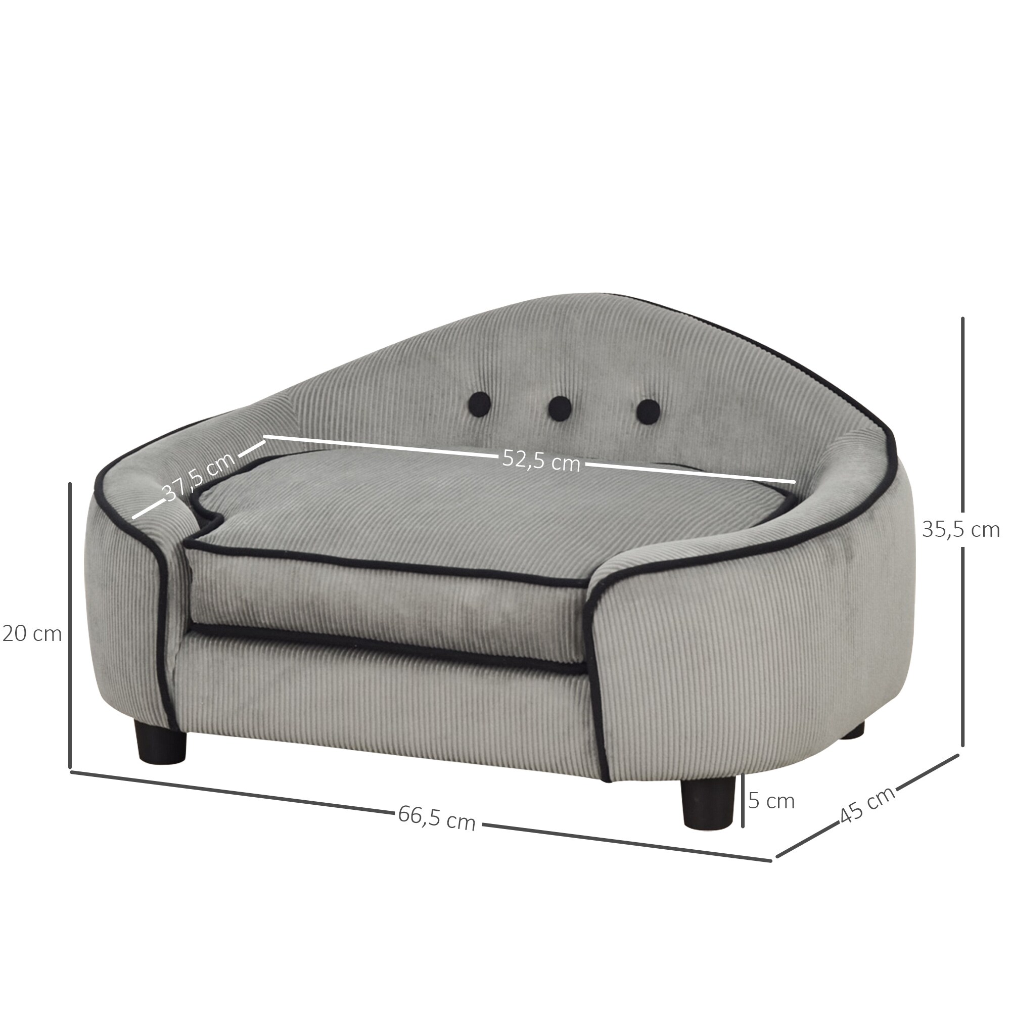 PawHut Hundesofa grau 66,5 x 45 x 35,5 cm (BxTxH)