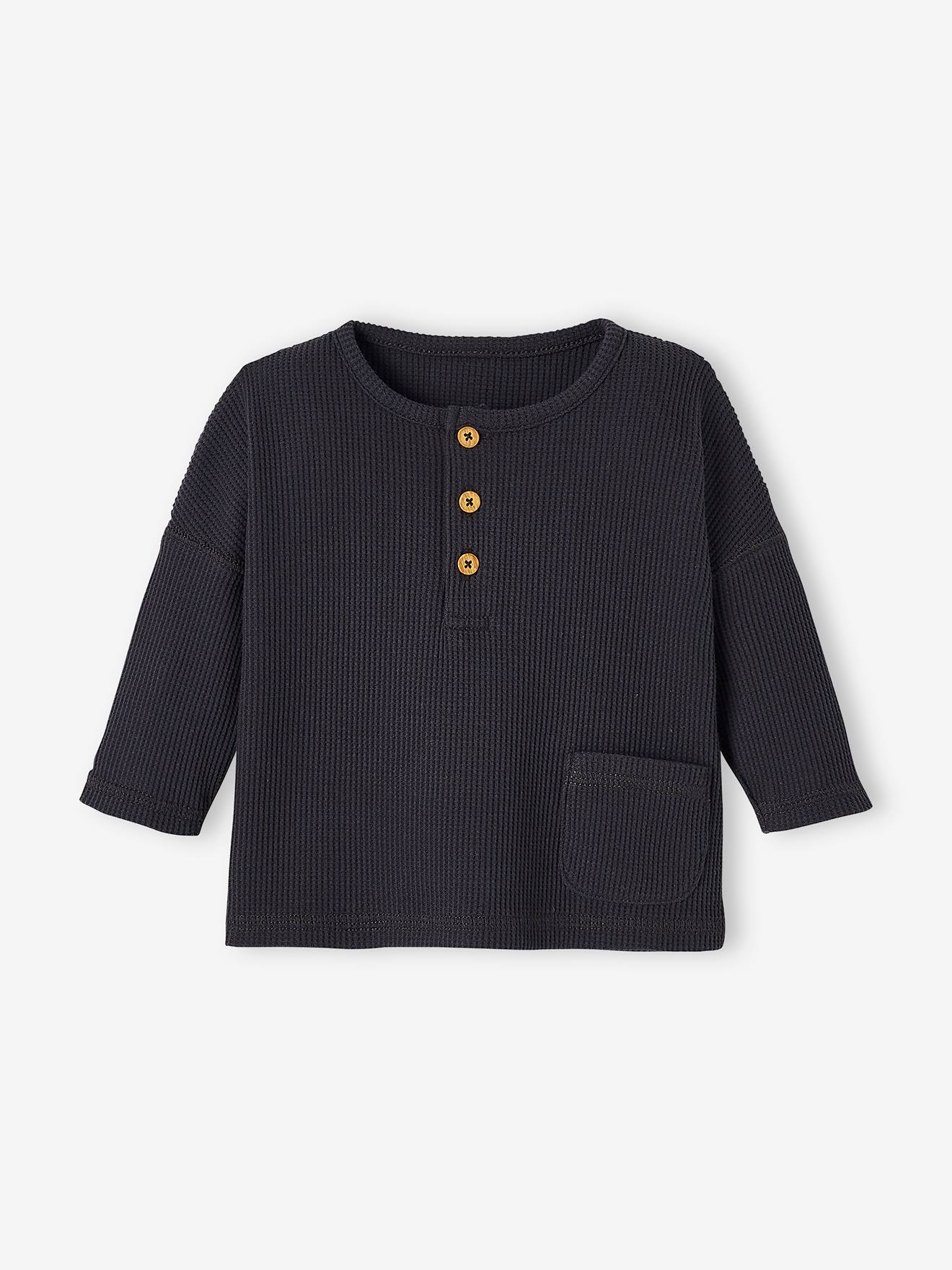 Conjunto para bebê composto por camiseta e calça de fleece cinza escuro liso.