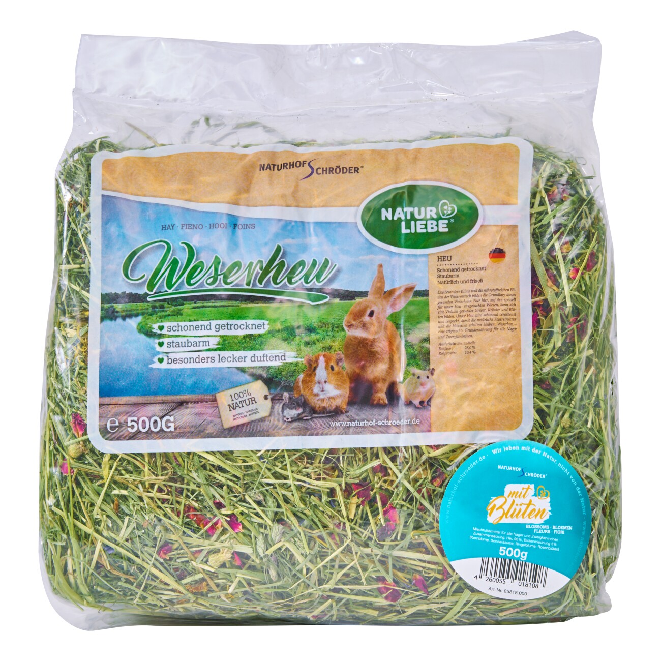 Naturhof Schröder Weserheu mit Blüten, locker gestopft 500 g