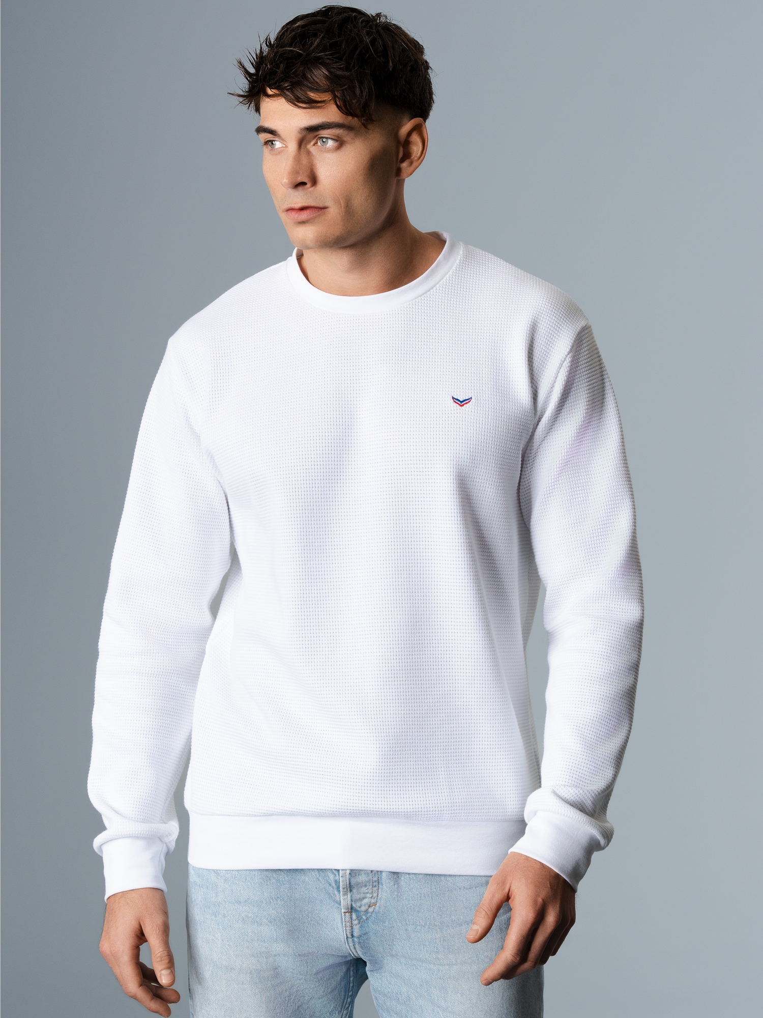 Sweatshirt in Waffeloptik Weiss