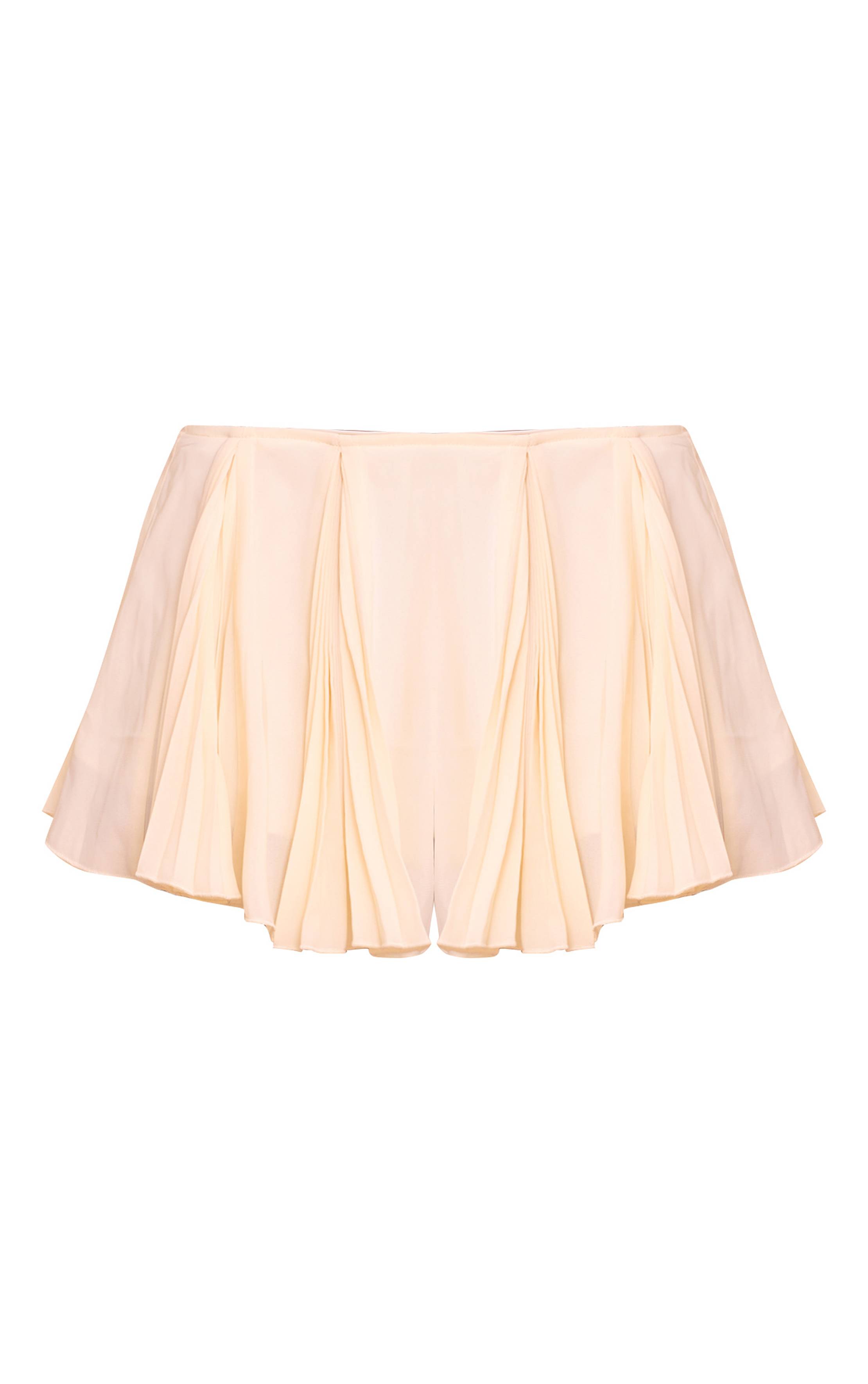 Crème Jupe-short Plissée En Mousseline De Soie Fluide