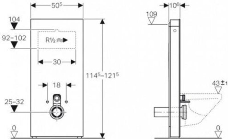 Geberit - Monolith - Badkamerkranenmodule - 114 cm - Wateraansluiting Centraal Achter