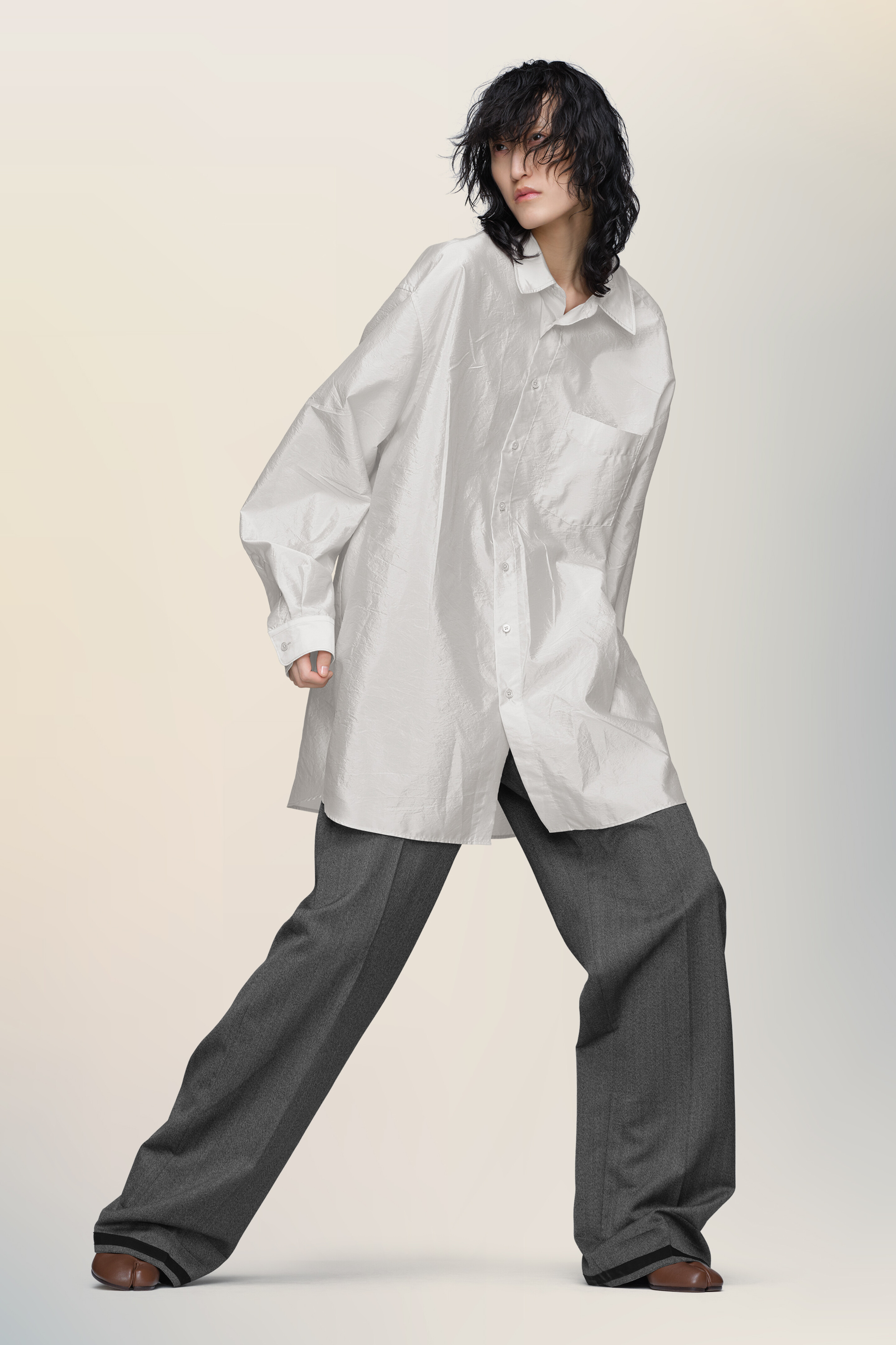 Chemise oversize grise pour femme