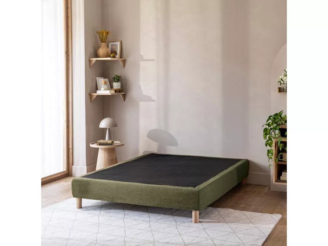 Cache-sommier bouclette intégral kaki 140x190 - Boucletta