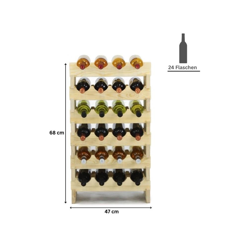 PROREGAL Wijnrek Vinoteca Flex HxBxD 68 x 47 x 29 cm 24 Flessen Massief grenenhout Natuurlijk Onbehandeld