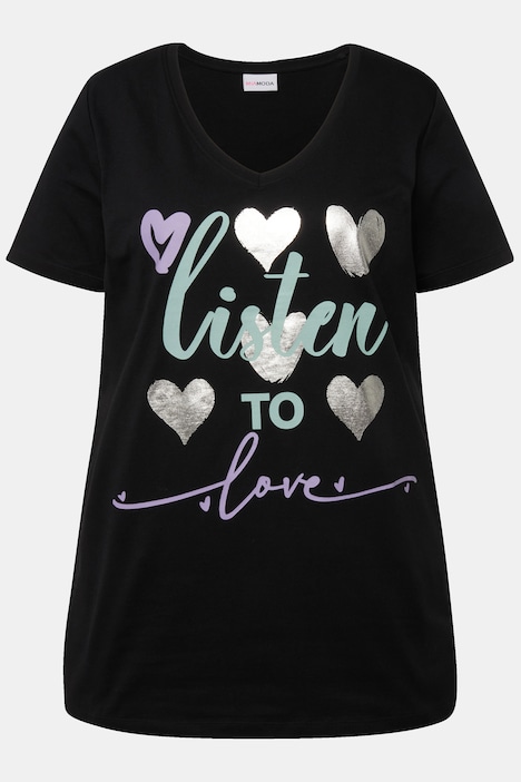 T-Shirt, Straight Fit, Herz-Druck, Halbarm