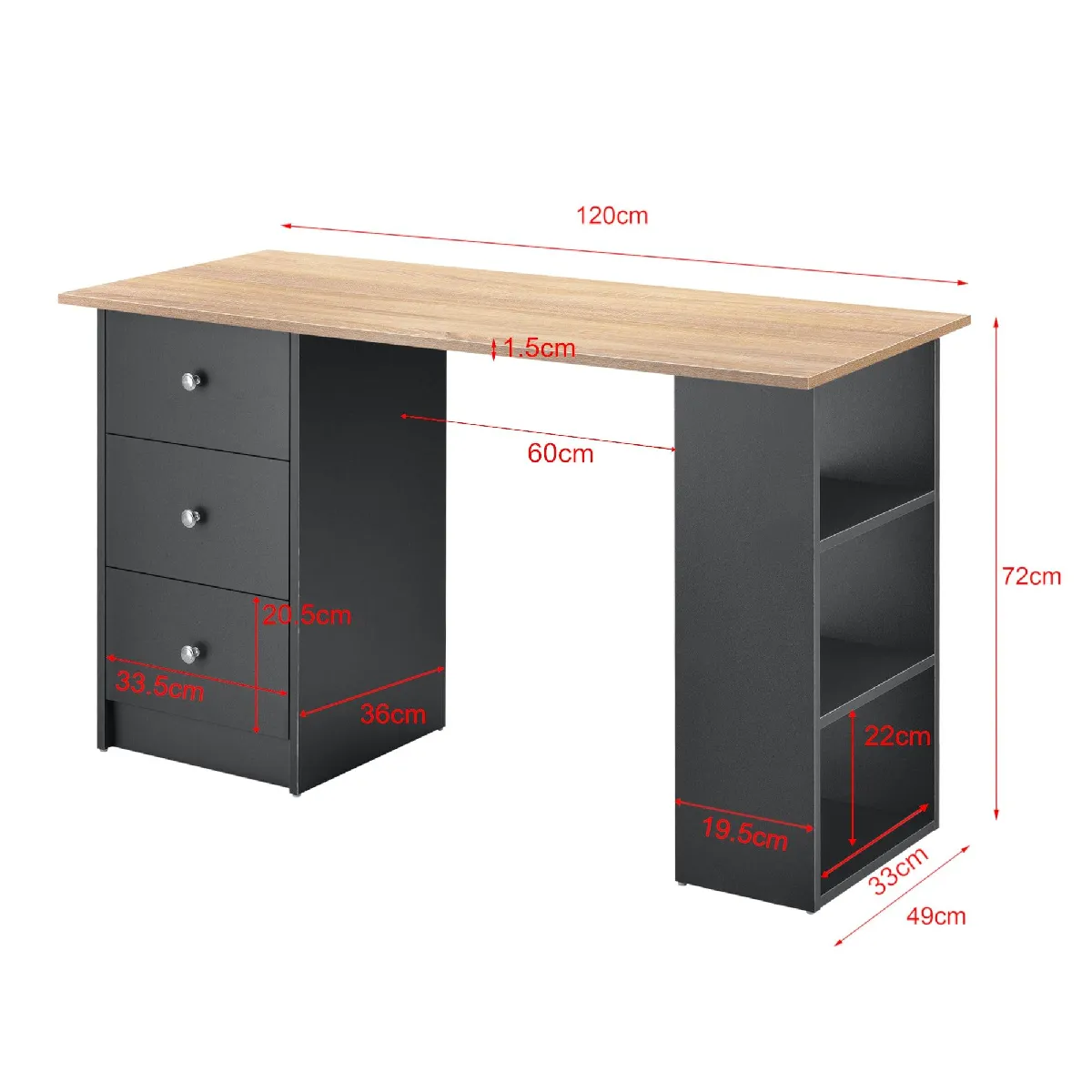 Bureau avec tiroirs Helloshop26 - Bois et mélaminé Gris