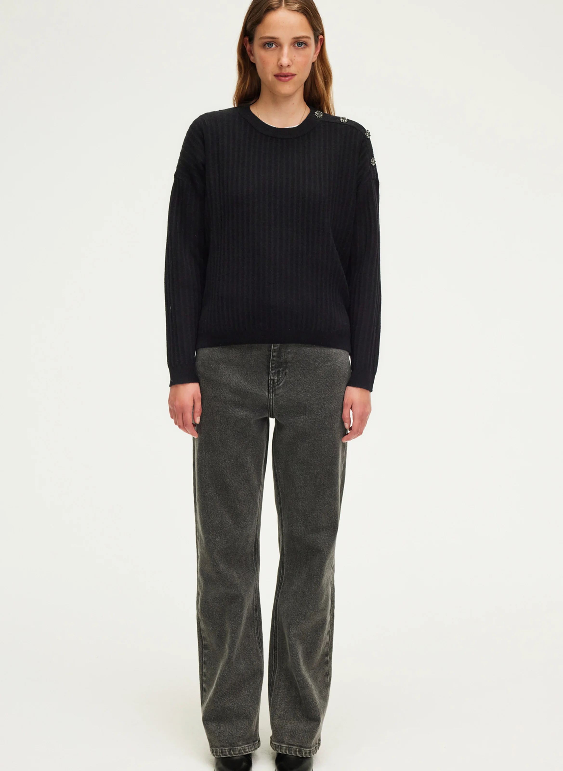 JASSIA - Pull droit col rond en laine | Noir