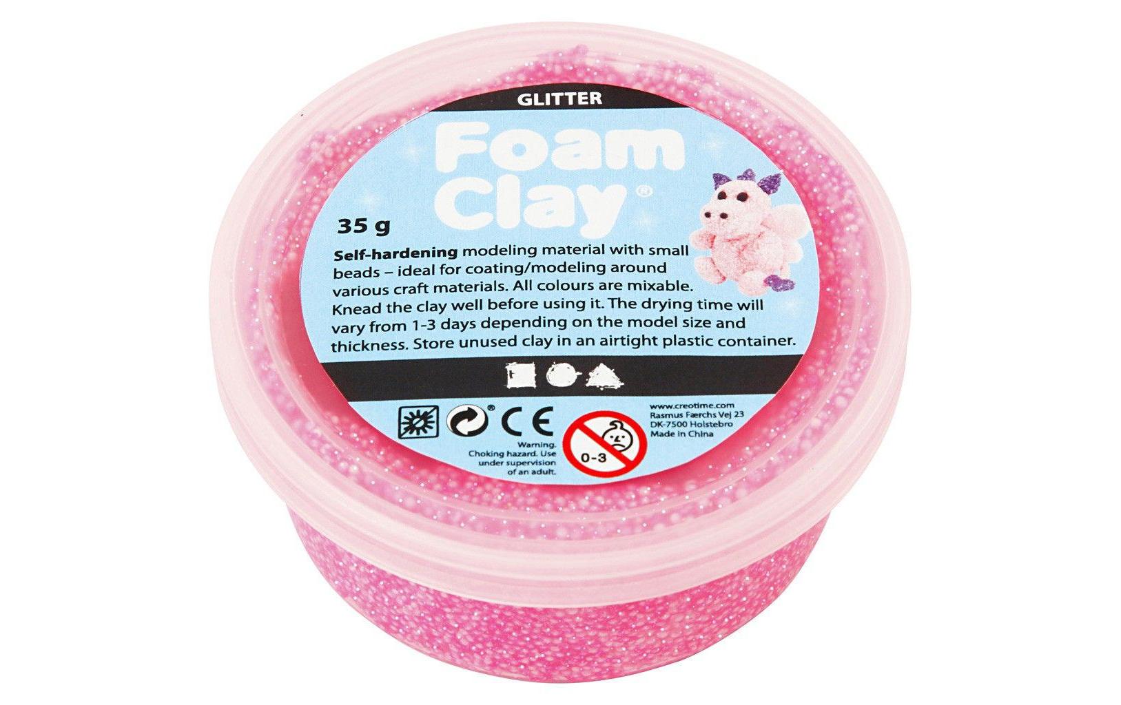 Modelliermasse Foam Clay 35 g Glitzer PinkSelbsthärtende Modelliermasse mit winzigen Styroporkügelchen