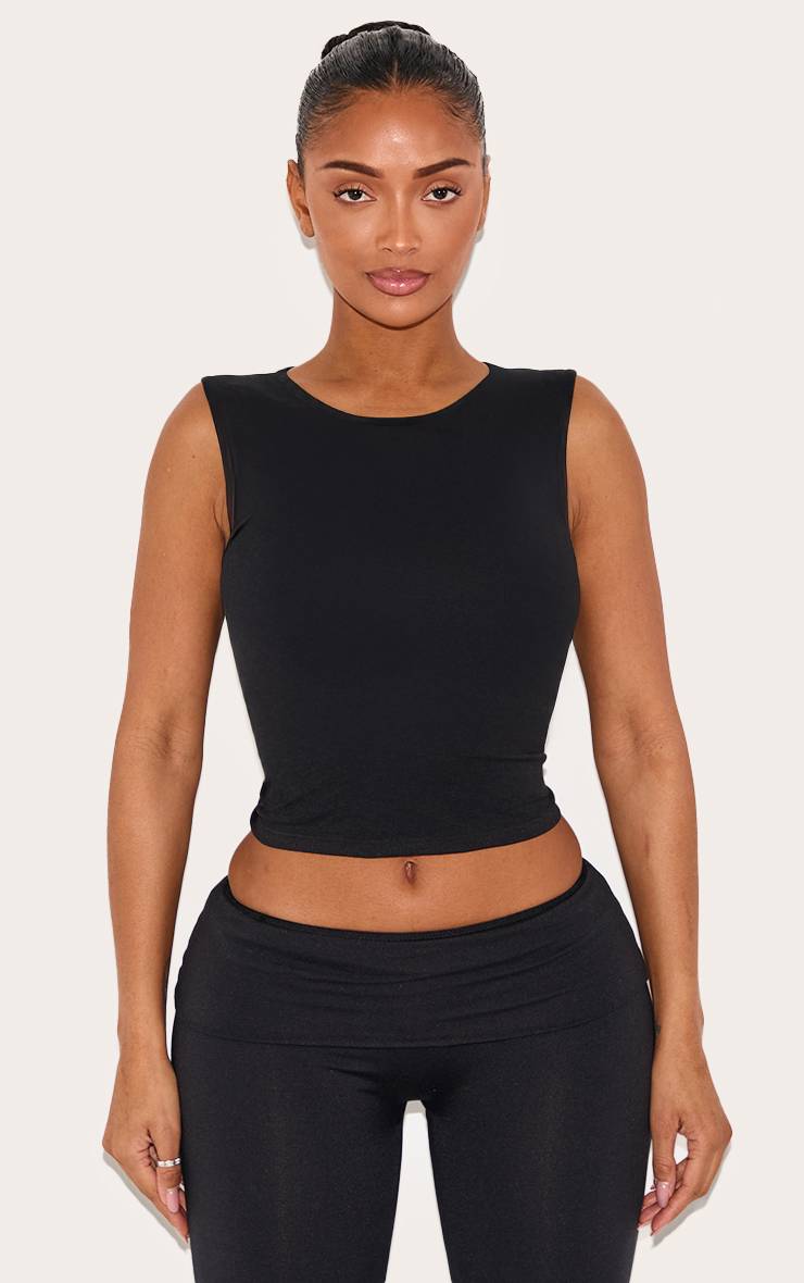 Noir Top Sculptant Long À Encolure Nageur Shape