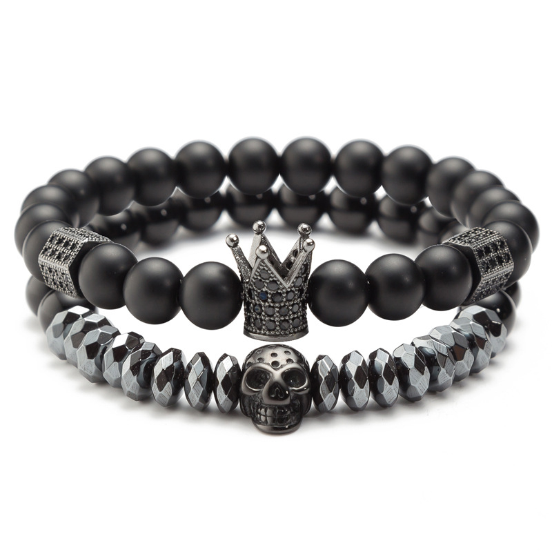 (190mm) Modeschmuck Armkettchen Kupfer Zirkon Armband Totenkopf Schwarz